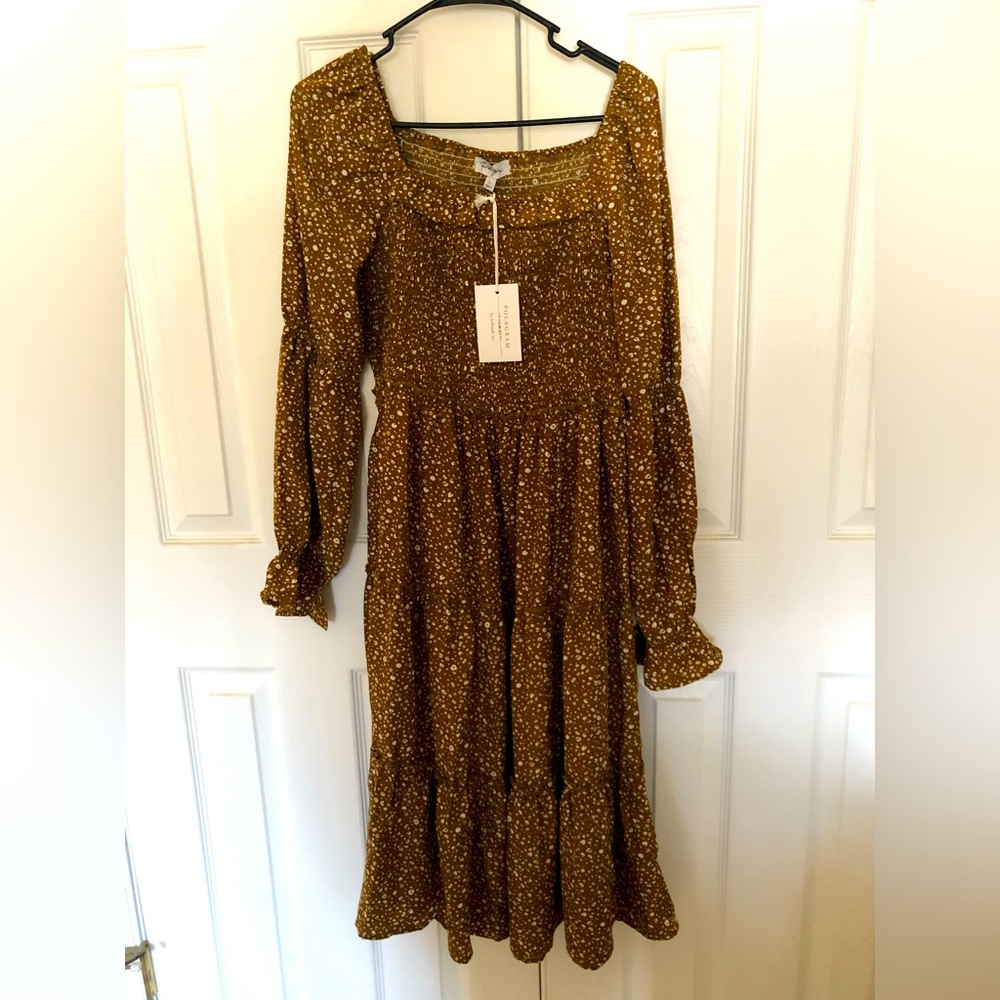 Smocked Leopard Print Dress; size L; NWT
